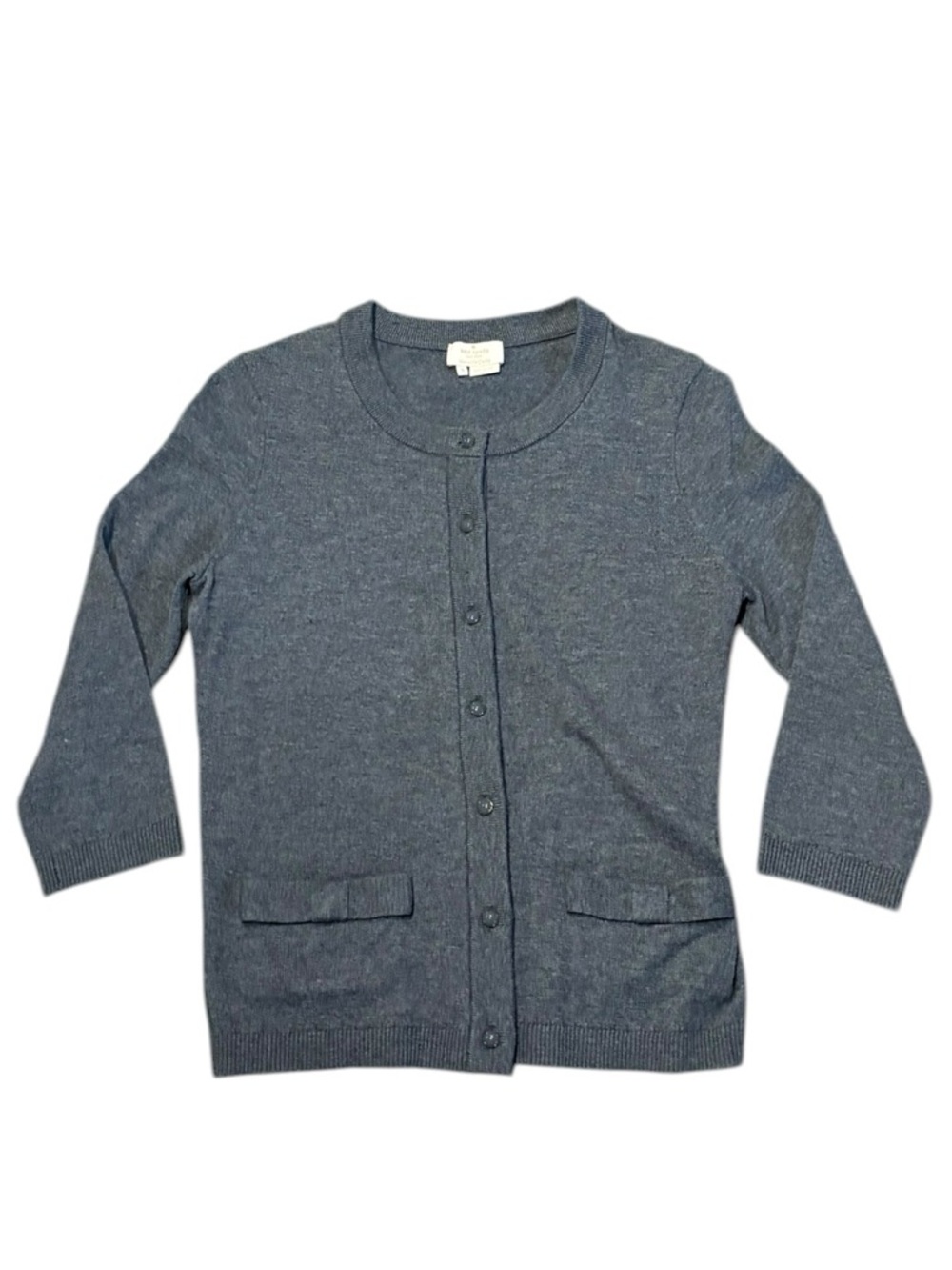 kate spade Heathered Gray Button-Front Crewneck Cardigan wool and cashmere
